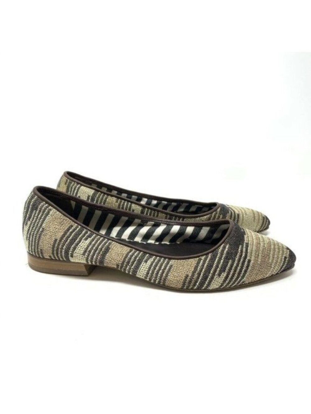M Missoni Pointed Flats Size 36 Beige Brown Patterned Fabric Slip On Flat Shoes